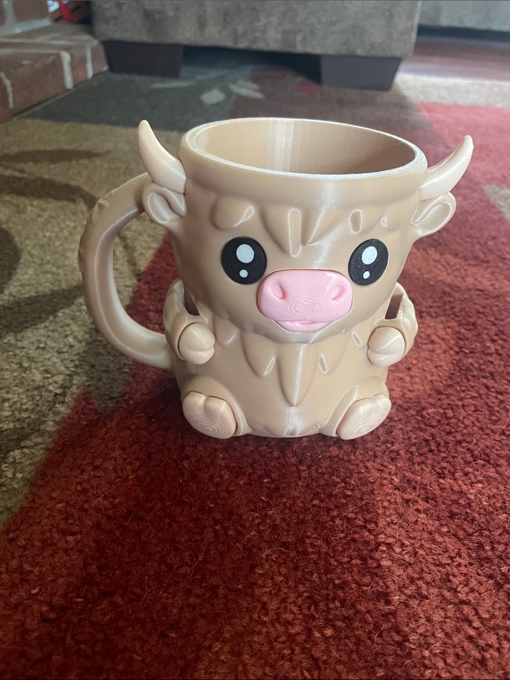 Cute Beige Bull Character Ceramic Mug with Pink Nose